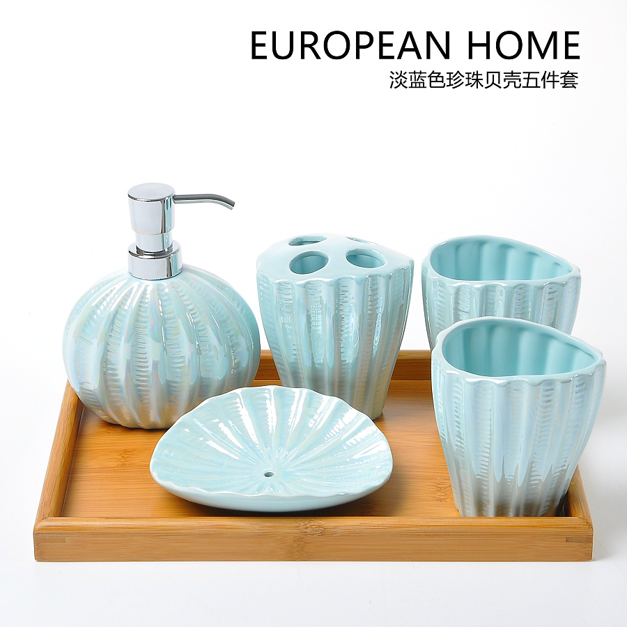歐式陶瓷衛(wèi)浴套裝陶瓷衛(wèi)浴五件套 創(chuàng)意歐式牙具浴室用品 珍珠貝殼手工洗漱套裝 衛(wèi)生間洗漱用品|生活用品|工業(yè)/產(chǎn)品|佐木熊本 - 原創(chuàng)設(shè)計(jì)作品 