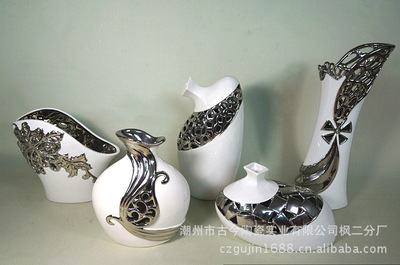 【銀色電鍍鏤空花插 歐式陶瓷花瓶】價格,廠家,圖片,陶瓷工藝品,潮州市古今陶瓷實業楓二分廠-