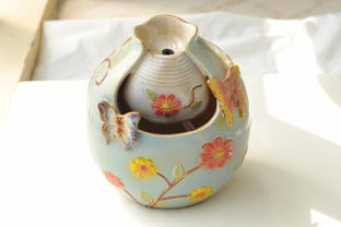 紫燦 陶瓷流水噴泉工藝品家居裝飾品擺設(shè)客廳擺件 蝶舞